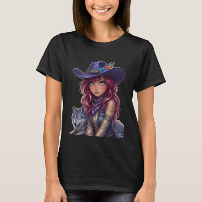 Camiseta Cosmic Cowgirl & Spirit Wolf Watercolor Magic  (Anverso)