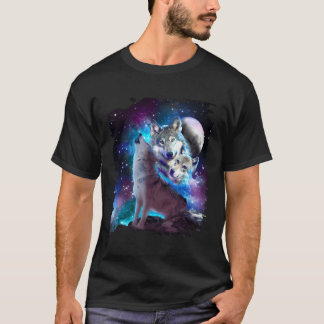 Camiseta Cosmic Space Wolf Wolves Family Howving At Moon