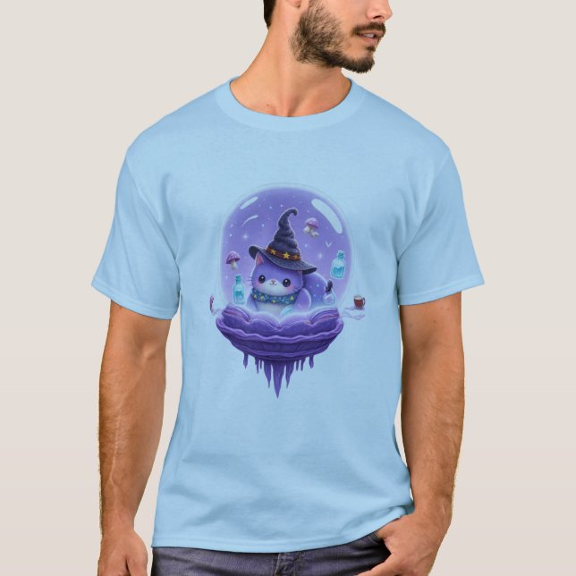 Camiseta Cosmic Witch Cat Crystal Ball Kawaii Magic Tee (Anverso)