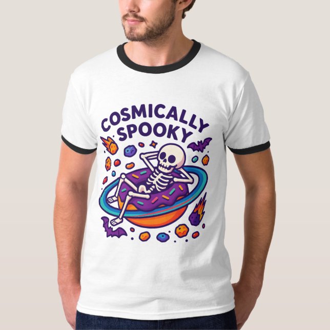 Camiseta Cosmically Spooky Design Space Skeleton Halloween (Anverso)