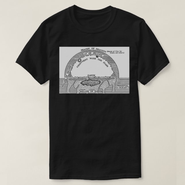 Camiseta Cosmología de la Tierra Plana antigua (Diseño del anverso)