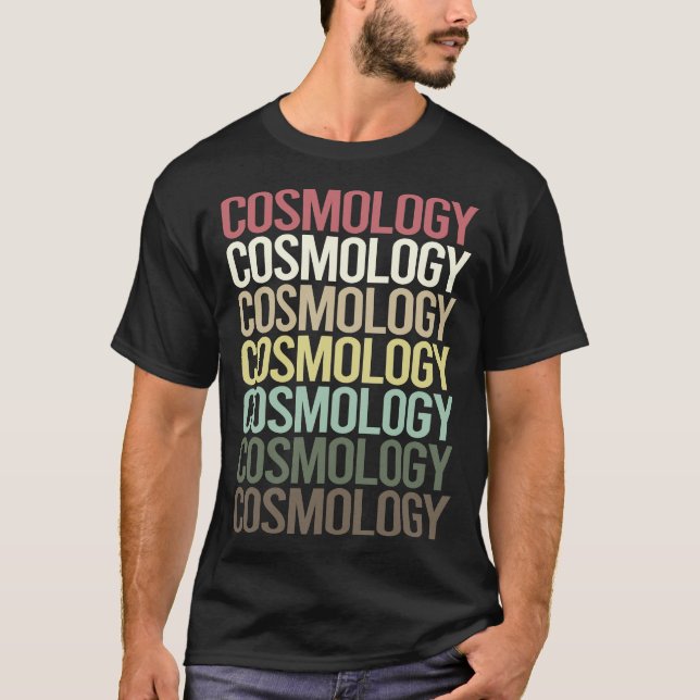 Camiseta Cosmología de texto colorido (Anverso)