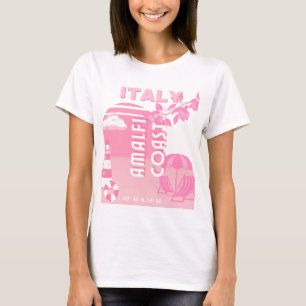 Camiseta Costa Amalfitana, arte de viajes, rosa