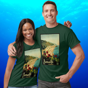 Camiseta Costa Amalfitana italiana, cartel vintage de viaje