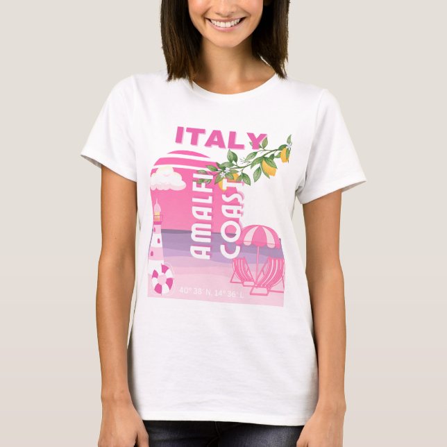 Camiseta Costa de Amalfi, Viajes Elegantes, Rosa (Anverso)