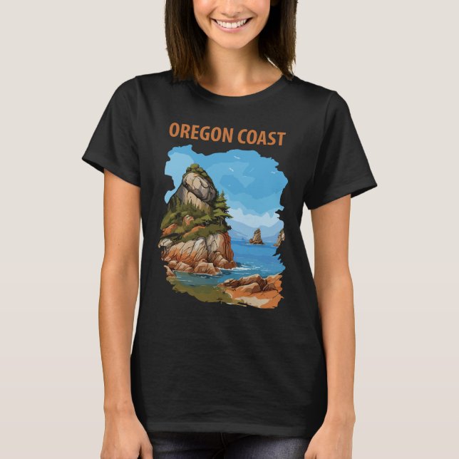 Camiseta Costa de Oregón Viaje Retro (Anverso)