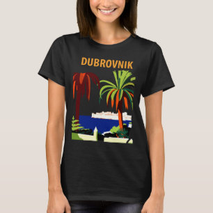Camiseta Costa de Palmas de Dubrovnik Retro Negro Viaje