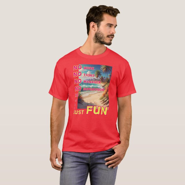 Camiseta Costa marítima, sol, olas, palmeras y un lema (Anverso completo)