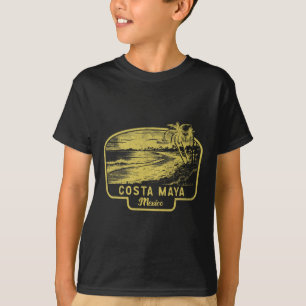 Camiseta Costa Maya México Playa Surf Vintage Azul Hombres 