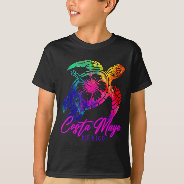 Camiseta Costa Maya Mexico Tie Dye Sea Turtle Hibiscus Beac (Anverso)