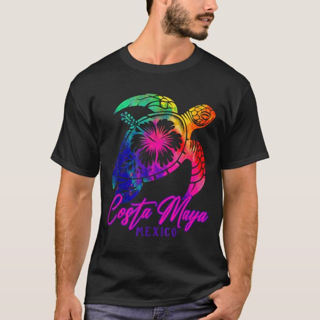 Camiseta Costa Maya Mexico Tie Dye Sea Turtle Hibiscus Beac (Anverso)