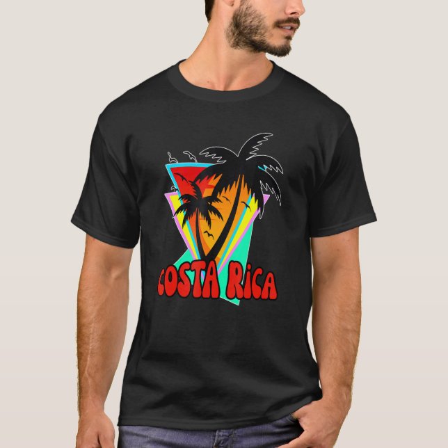 Camiseta Costa Rica Beach Sunset Palm Tree Retro Vacaciones (Anverso)