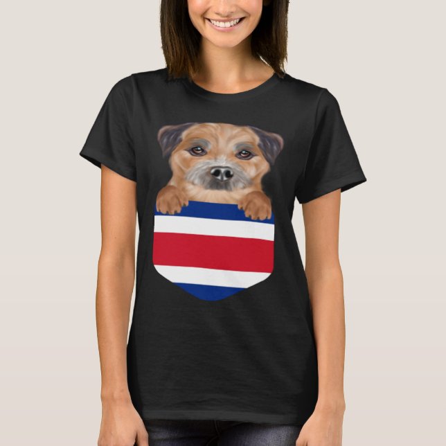 Camiseta Costa Rica Flag Border Terrier Dog In Pocket (Anverso)