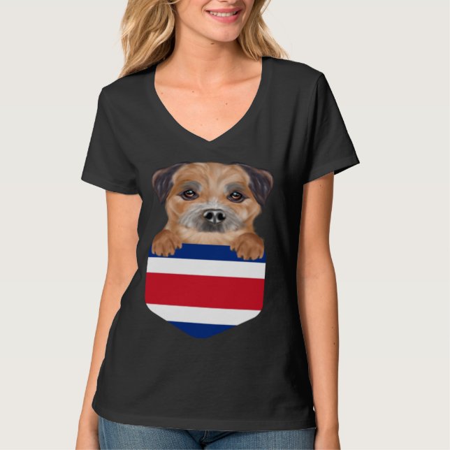 Camiseta Costa Rica Flag Border Terrier Dog In Pocket (Anverso)
