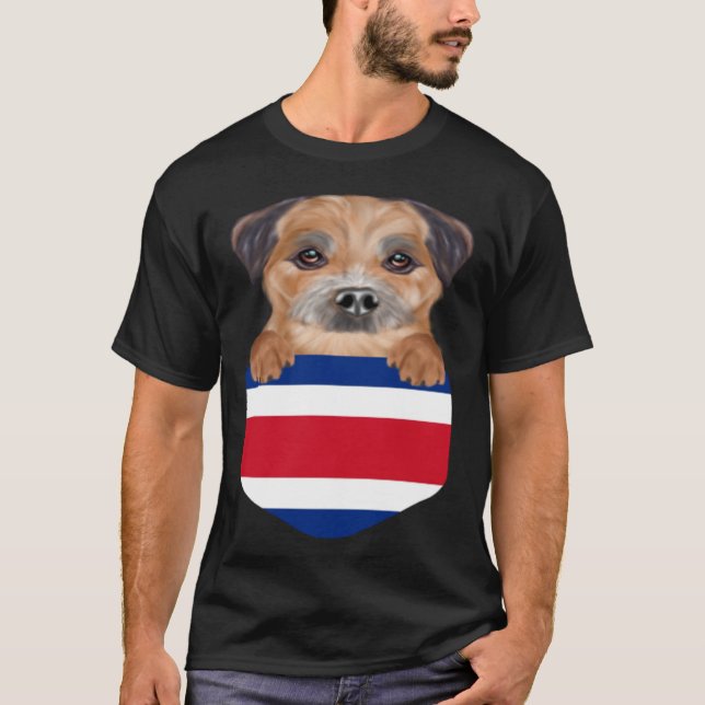 Camiseta Costa Rica Flag Border Terrier Dog In Pocket (Anverso)
