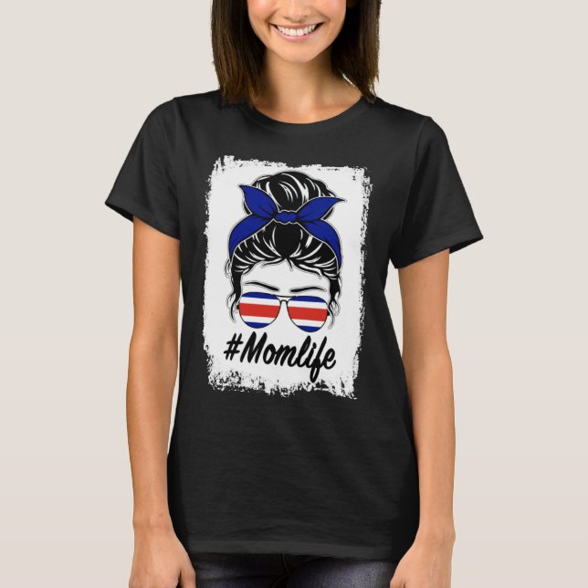 Camiseta Costa Rica Flag Costa Rican Mom Messy Bun Mom Life (Anverso)
