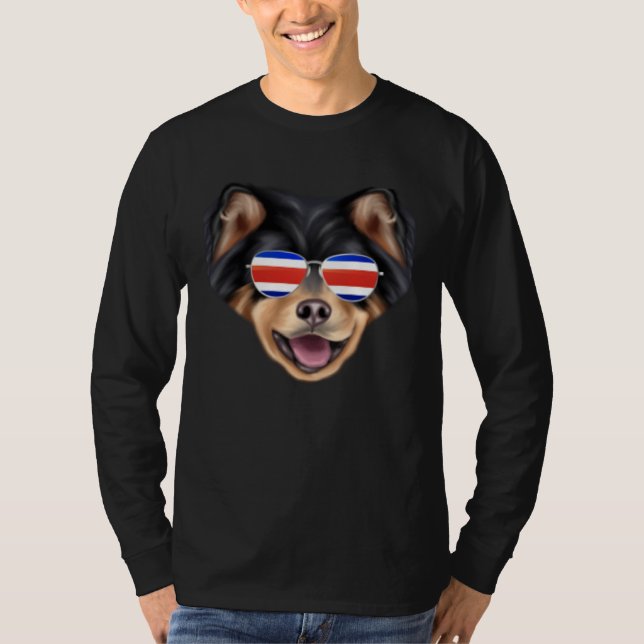 Camiseta Costa Rica Flag Finnish Lapphund Dog Tico Pocket (Anverso)