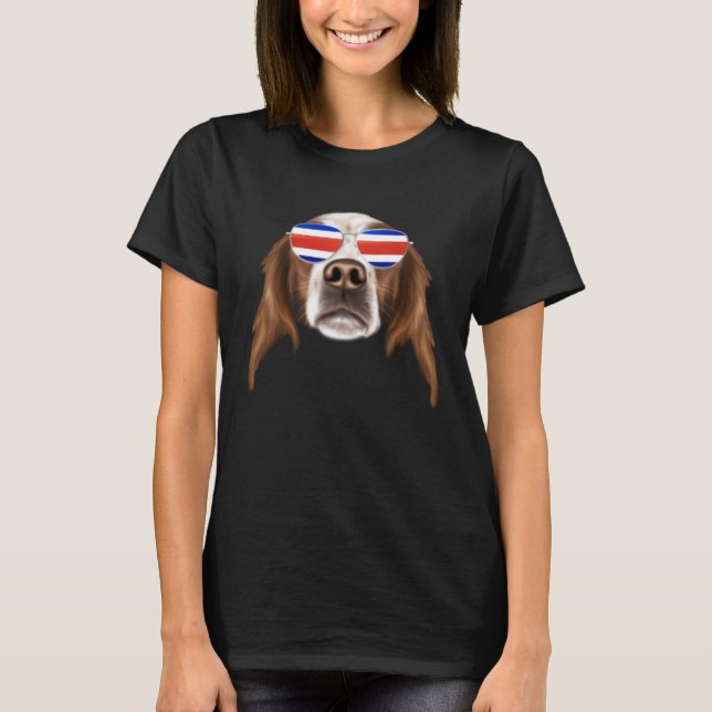 Camiseta Costa Rica Flag Irish Red and White Setter Dog Tic (Anverso)