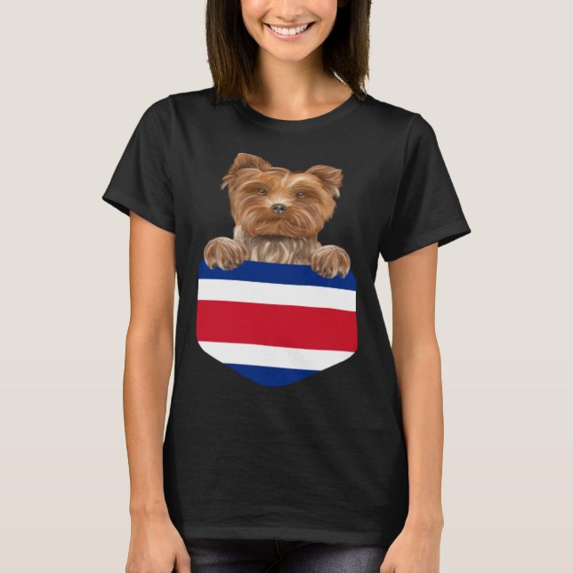 Camiseta Costa Rica Flag Yorkshire Terrier Dog In Pocket (Anverso)