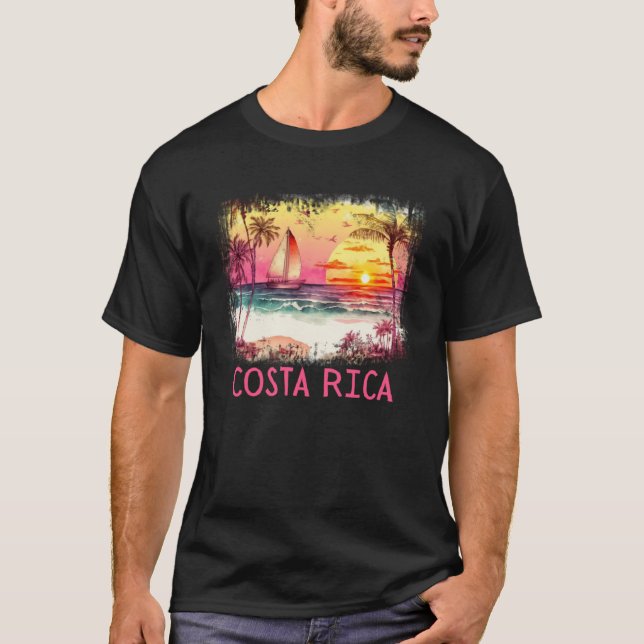 Camiseta Costa Rica Palm Tree Beach Vacation Summer and Sur (Anverso)