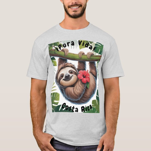 Camiseta Costa Rica Sloth holding flower T-shirt (Anverso)