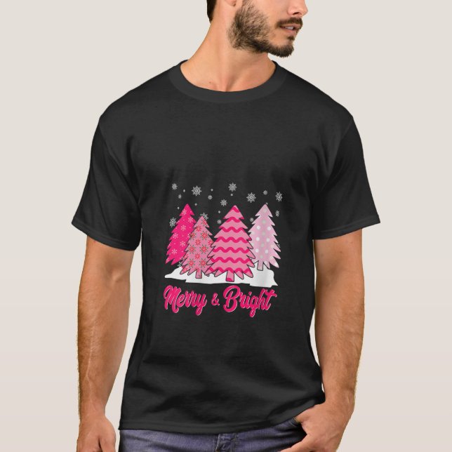 Camiseta Costazo De Árbol De Navidad Rosa Y Feliz Para Las  (Anverso)
