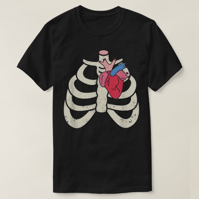 Camiseta Costilla de Skeleton Corazón asusta Halloween Funn (Diseño del anverso)
