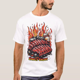 Camiseta Costillas apetitosas en una barbacoa sobre un fond