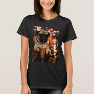 Camiseta Costo de Pug Divertido Bebiendo Café Helado para A