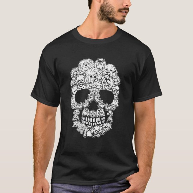Camiseta Costuma de esqueleto de cráneo de perro maltés de  (Anverso)