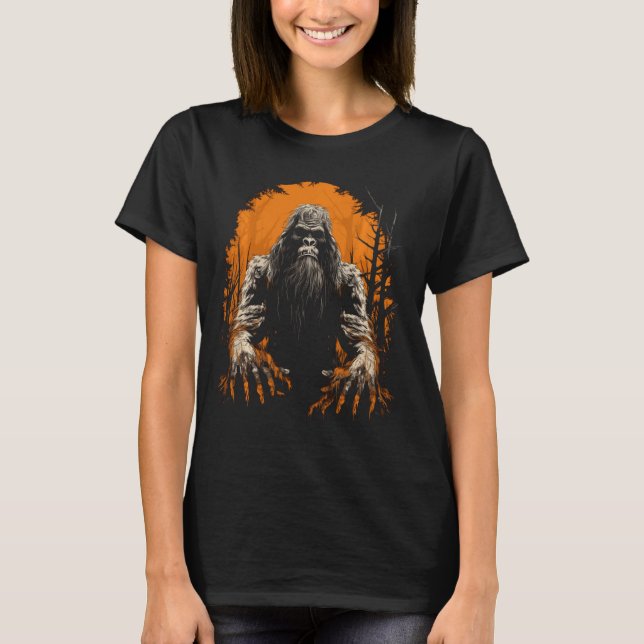 Camiseta Costuma de Halloween de pie gigante Sasquatch Hunt (Anverso)