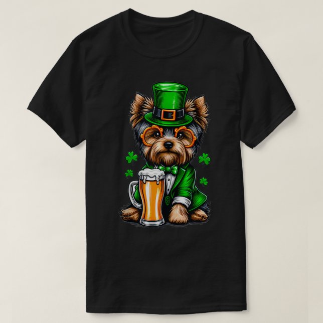 Camiseta Costuma del Día de Yorkie Saint Paddys para el Tan (Diseño del anverso)