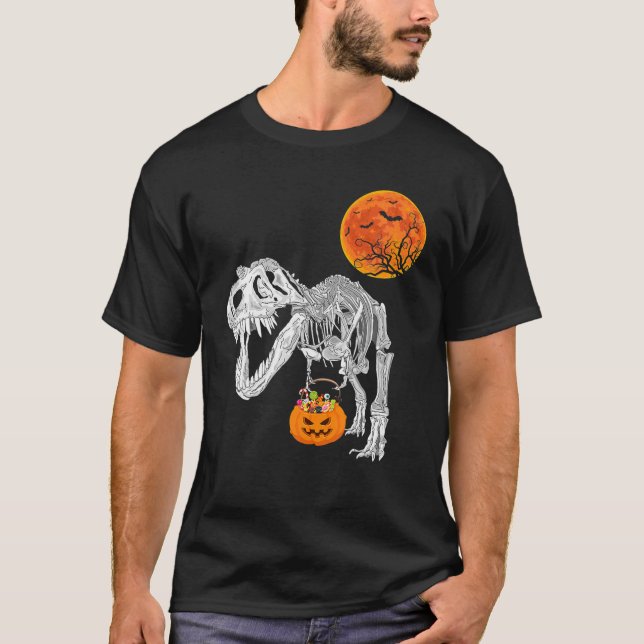 Camiseta Costumbre Halloween Dinosaurio Skeletkin T Rex (Anverso)