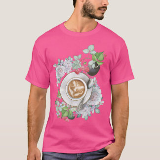 Camiseta Cosy Cottagecore Coffee Cup Rosas de hadas Raspber