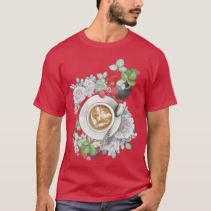 Camiseta Cosy Cottagecore Coffee Cup Rosas de hadas Raspber