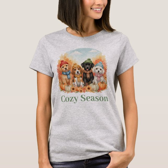 Camiseta Cosy Season Autumt Puppies & Pumpkins T-Shirt (Anverso)