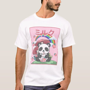 Camiseta Cottagecore Aesthetic Kawaii Panda Fresa Leche