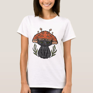 Camiseta Cottagecore Black Cat Mushroom Chicas cuestas muje