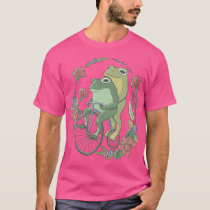 Camiseta Cottagecore Cute Frog Riendo En Bicicleta