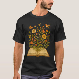 Camiseta Cottagecore Encantador Libro Antiguo Abierto Flore