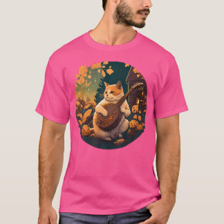 Camiseta Cottagecore Estético-Chubby Cat Jugando Banjo- Ca
