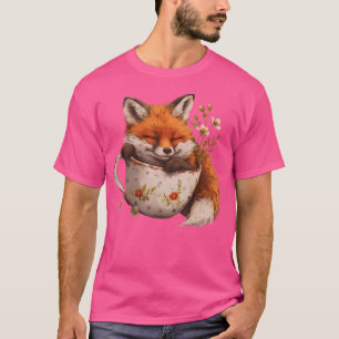 Camiseta Cottagecore Floral Cute Fox Tea Cup Arte estético