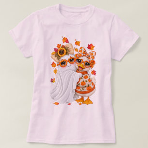 Camiseta Cottagecore Ganso Fantasma Girasol Lazo Otoño