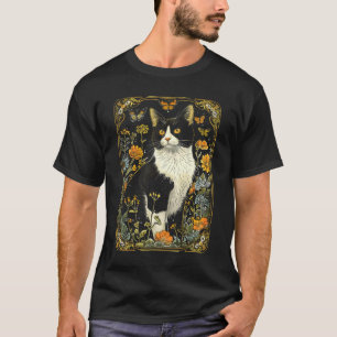 Camiseta Cottagecore Gato Estético Mariposas Flores Gard