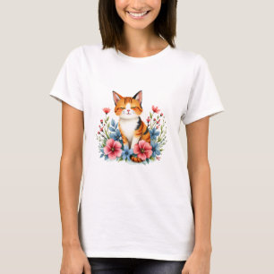 Camiseta Cottagecore Gato Floral Sereno Fino Botánico