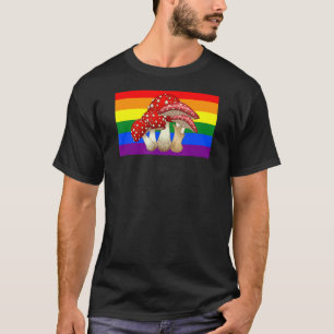 Camiseta Cottagecore Mushroom Love Gay Pride Flag Mycology