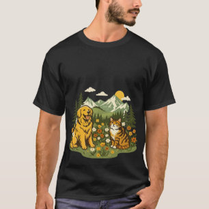 Camiseta Cottagecore Perro Gato Pradera Flor Silvestre Mont