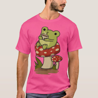 Camiseta Cottagecore Rana Estética Bebiendo Café Té En
