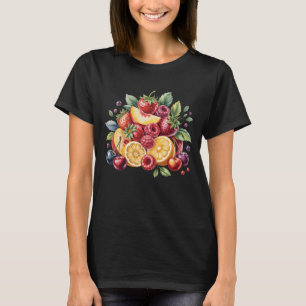 Camiseta Cottagecore Watercolor Frutos Melocotones Cerezas
