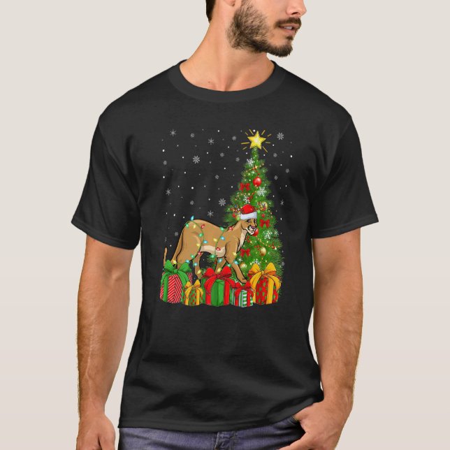 Camiseta Cougar  Xmas Holiday Santa Cougar Christmas Tree (Anverso)